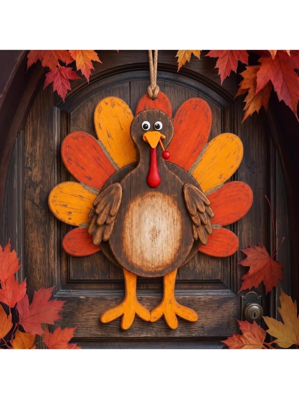 3D Wooden Turkey Door Sign for Thanksgiving Decor - Festive Fall Home Accent